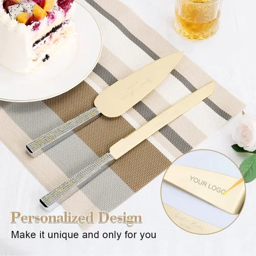 Miniatura 4 de Juego de cuchillo y servidor para pastel de boda, juego de corte de pastel personalizado, elegantes cortadores de pasteles grabados con diamantes