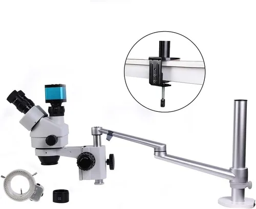 Miniatura 5 de Kit de accesorios para microscopio, abrazadera de metal negro/plateado, soporte para microscopio, soporte para microscopio trinocular ajustable