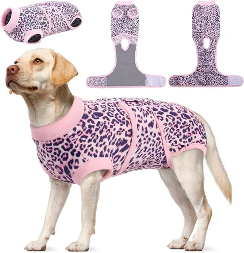 Kuoser Traje de recuperación para perros, mameluco con esterilización después de la cirugía, ajustable, grande, rosa, poliéster, para perros