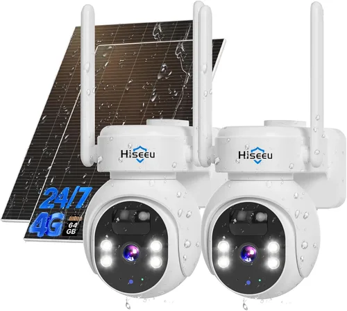 Miniatura 10 de Hiseeu - Cámara de seguridad celular 4G LTE con energía solar, cámara de seguridad inalámbrica para exteriores sin WiFi, 24/7, detección de blanco-1