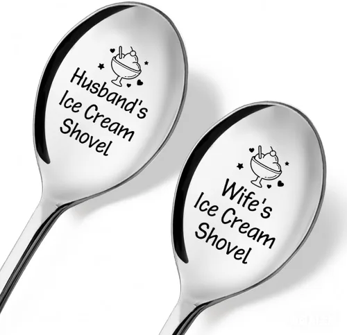 Pala de helado para esposo y esposa – Juego de 2 cucharas para él y ella, ideas para parejas, aniversario, cumpleaños, día de San Valentín, cuchara,