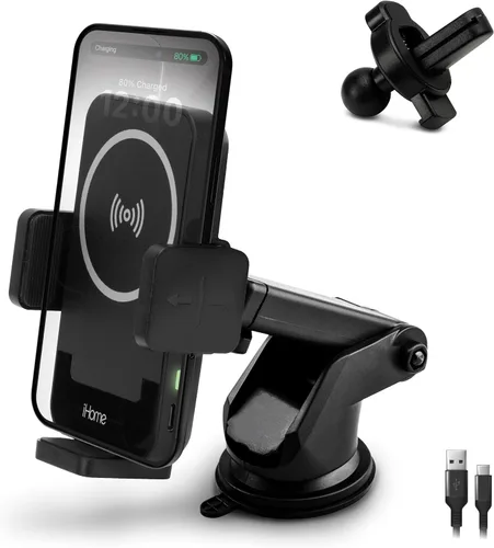 Miniatura 8 de iHome Soporte para automóvil, tablero de instrumentos/parabrisas/ventilación, cuello giratorio, agarre de silicona, brazo de montaje ajustable