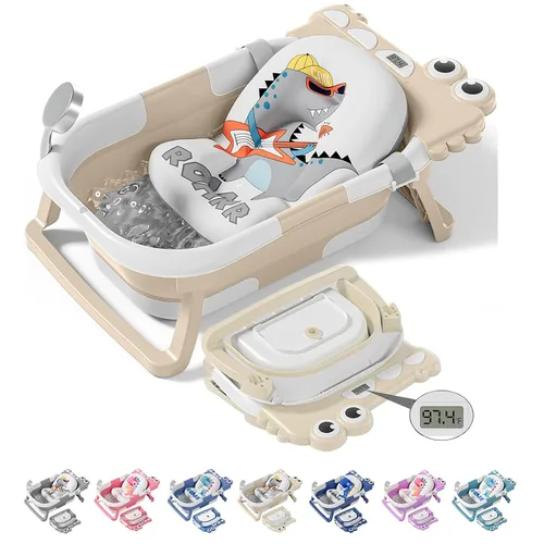 Miniatura 9 de TPN - Bañera plegable para bebés con cojín suave y termómetro en tiempo real, bañera portátil de viaje para recién nacidos e infantes