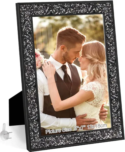 Miniatura 8 de HIKWADERY Portarretratos de 4 x 6 pulgadas con purpurina, marcos de fotos negros de 4 x 6 pulgadas con cristal real HD, para pared o mesa, regalo