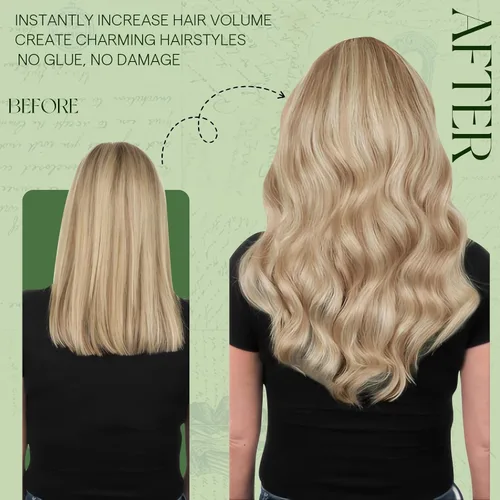 Miniatura 3 de RUNATURE - Extensiones de cabello humano natural real Remy con pinzas, extensiones de cabello corto, lacio y sedoso, color rubio ceniza, 12