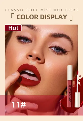 Miniatura 7 de Juego de 12 lápices labiales mate de maquillaje, desnudos clásicos y rojos atrevidos, taza antiadherente, no se decolora, lápiz labial líquido