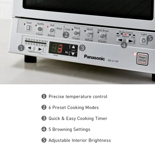 Miniatura 4 de Panasonic FlashXpress Horno tostador de encimera, tostador de 4 rebanadas de tamaño pequeño y compacto con doble calefacción infrarroja, 6 opciones