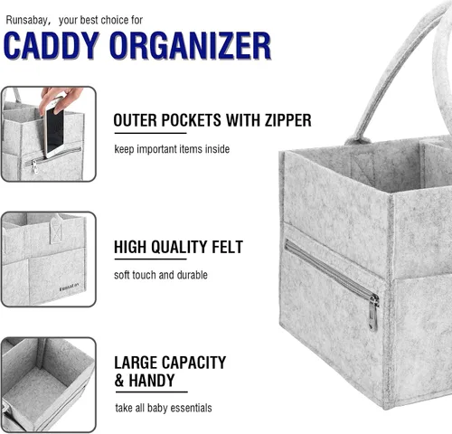 Miniatura 2 de Organizador Caddy de Pañales para Bebé, Cesta de Almacenamiento Portátil de Artículos Esenciales para Bebé para Mesa de Cambio, Cesta para Coche