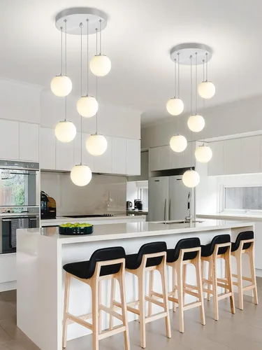 Miniatura 25 de ykolupty Escalera LED de 10 luces LED moderna con globo de cristal, lámpara colgante grande para techos altos, accesorios de iluminación de entrada