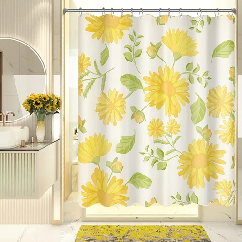 Miniatura 9 de AmazerBath Cortina de ducha floral, juego de cortinas de ducha lavables de tela con 12 ganchos para cortina de ducha, cortinas de ducha de tela C