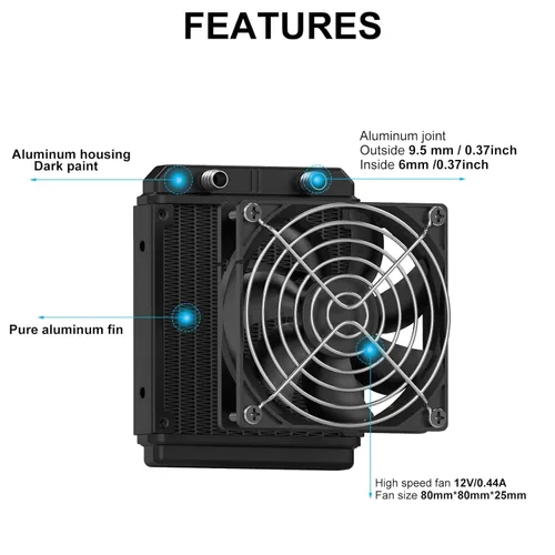 Miniatura 3 de Clyxgs Radiador de Refrigeración por Agua, Intercambiador de Calor de Aluminio de 12 Tubos con Ventilador para Sistema de Refrigeración por Agua