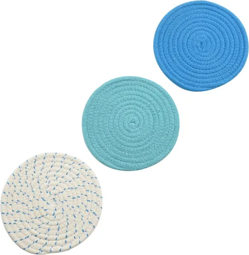 Miniatura 4 de Juego de 3 soportes para ollas de cocina, juego de salvamanteles 100% algodón puro tejido de hilo, juego de soportes para ollas calientes