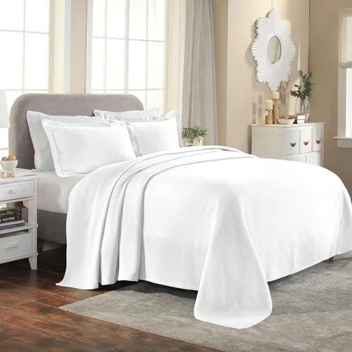 Cubrecama doble Superior Diamond Solitaire de algodón de primera calidad Jacquard Matelassé con fundas de almohada a tono, color aguamarina, Blanco,