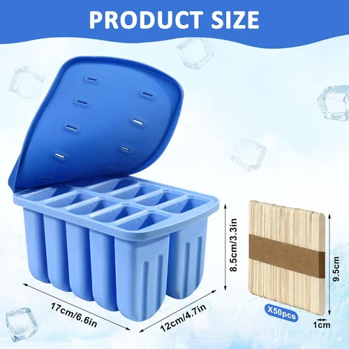 Miniatura 2 de 10 Cavity Silicone Popsicle Molds with 50 Sticks, BPA Free (10 Cavties-Blue)