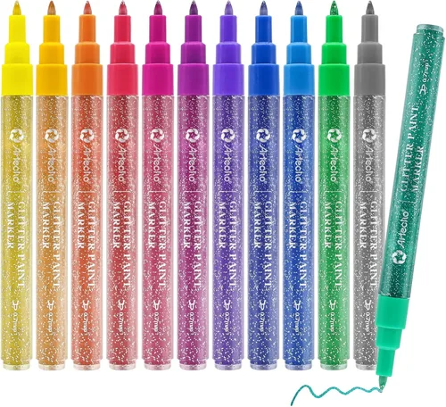 Artecho Bolígrafos de pintura con purpurina, 12 colores acrílicos con purpurina con punta extra fina de 0.028 in para pintura de rocas, piedra,