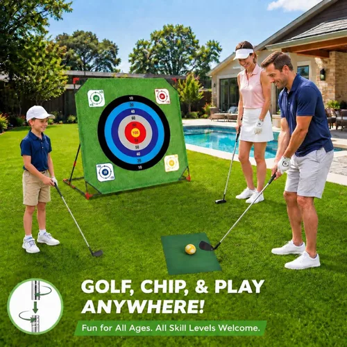 Miniatura 5 de Juego de astillado de golf, juego de batalla para niños y adultos, tapete gigante de 54 x 54 pulgadas con 16 bolas adhesivas, 8 bolsas de frijol, 6