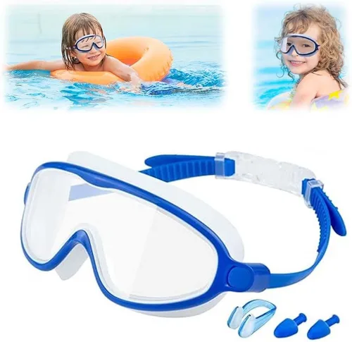 Miniatura 16 de Gafas de natación de marco grande impermeables y antivaho para niños, antiempañamiento de visión amplia, máscara de natación transparente para niños
