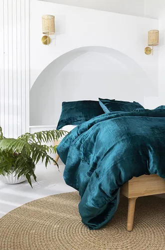 Sophia-Art Juego de cama de terciopelo de rayón de 3 piezas, estilo bohemio, funda de edredón de un solo color, funda de colcha (azul turquesa, Azul