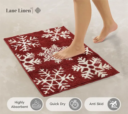Miniatura 3 de LANE LINEN Juego de alfombras de baño premium de copos de nieve navideños, 2 piezas, extra suaves y absorbentes, lavables a máquina, antideslizantes