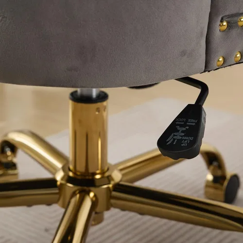 Miniatura 7 de LKTART Silla de oficina tapizada de terciopelo con botón copetudo con base de metal dorado, silla de escritorio ajustable silla de oficina giratoria
