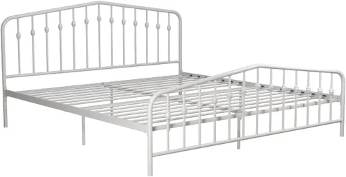 Miniatura 16 de Novogratz Bushwick - Marco de cama Queen de metal con cabecera ligeramente triangular, husillos insertados, base ajustable para almacenamiento,