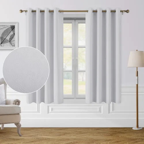 Miniatura 2 de HOMEIDEAS Cortinas opacas blancas grisáceas de 52 x 63 pulgadas, diseño geométrico marroquí en relieve, enrejado geográfico, para oscurecer