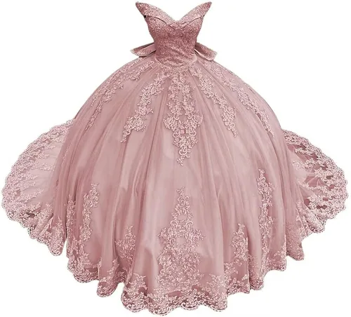 Youjiayi Vestidos de quinceañera con hombros descubiertos para mujer, vestido largo de tul con lazo de tul 2022, vestidos de baile de encaje para