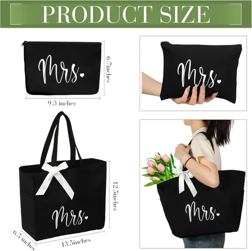 Miniatura 4 de Bolsa de mano para novia con bolsa de maquillaje, juego de poliéster MRS para mujer, grande, negro, regalos de boda, Negro -, Grande