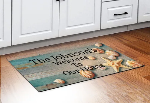 Miniatura 5 de Tapete de bienvenida con nombre de familia personalizable, regalo de inauguración de casa personalizado para nuevo propietario, Playero