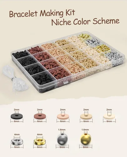 Miniatura 2 de Kit de Fabricación de Pulseras ClaBead 3200 Piezas, Kit de Pulseras de Cuentas de Arcilla con Cuentas de Oro y Cuentas de Plata (Tono Tierra)