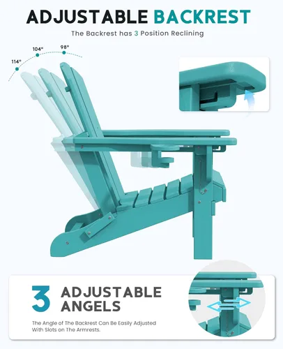 Miniatura 3 de SERWALL Silla Adirondack plegable ajustable, silla Adirondack reclinable con portavasos, Aruba