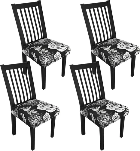Miniatura 147 de Juego de 4 fundas elásticas para sillas de comedor, fundas para sillas de comedor con estampado floral, fundas para asientos de sillas con estampado