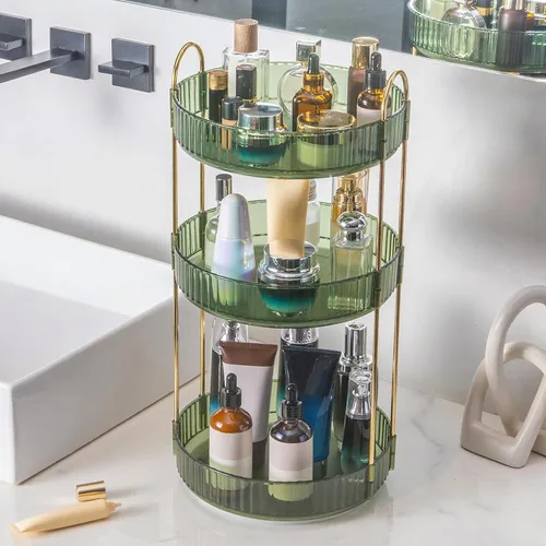 INVSSENE Organizador giratorio de maquillaje de 360°, soporte giratorio para baño, estante de almacenamiento de cosméticos de gran capacidad para