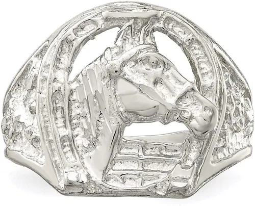 Miniatura 5 de Herradura de plata esterlina con anillo de cabeza de caballo estilo QR134-9, Metal, no conocido