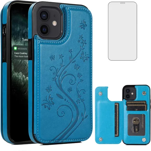 Miniatura 9 de Asuwish Funda compatible con iPhone 12 Pro iPhone12 6.1, protector de pantalla de vidrio templado, tarjetero y cartera, funda de cuero para iPhone