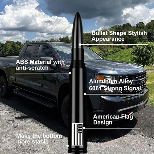 Miniatura 3 de Antena de bala de 50 calibre con bandera americana para Ford F150 F250 F350 Super Duty Ford Raptor Bronco Camión - Antirrobo, GM Chevy Silverado