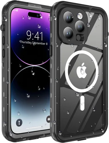 Miniatura 8 de Funda impermeable para iPhone 14, a prueba de golpes, a prueba de polvo, protector de pantalla integrado, anillo magnético negro