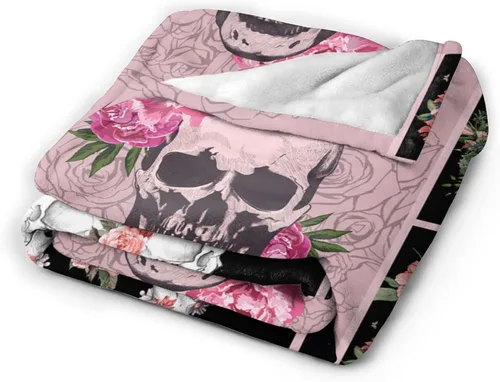 Miniatura 4 de Manta de calavera de azúcar, súper suave y cálida, manta de esqueleto de terror con rosas para mujeres, acogedora manta de forro polar de felpa