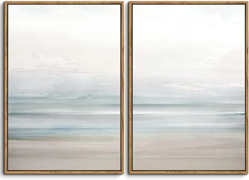Gardenia Art - Lienzo enmarcado para decoración de pared, diseño de playa costera, lienzo abstracto, pintura de paisaje oceánico moderno,