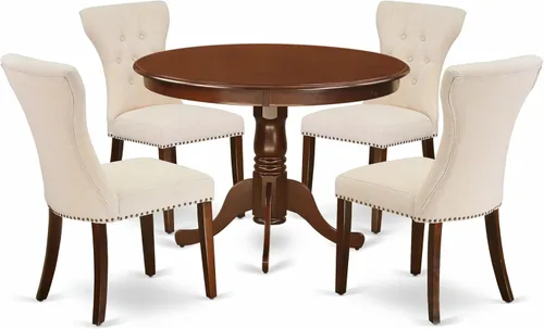 Miniatura 13 de East West Furniture HLGA3-LWH-35 - Juego de mesa de comedor de 3 piezas contiene una mesa de cocina redonda con pedestal y 2 sillas de comedor