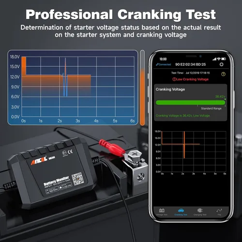 Miniatura 5 de ANCEL BM300 Monitor de batería de 12 V, voltímetro automotriz Bluetooth 4.0 con carga, prueba del sistema de arranque y alarma, compatible
