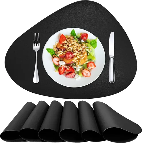 Miniatura 9 de Herda Juego de 6 manteles individuales para mesa de comedor, de piel sintética, lavables, manteles individuales para mesa redonda, para cocina, Gris