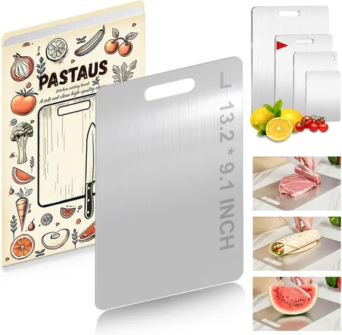 Tabla de cortar de acero inoxidable, tablas de cortar de acero de doble cara para cocina, carne, verduras y frutas, apta para lavavajillas, fácil de