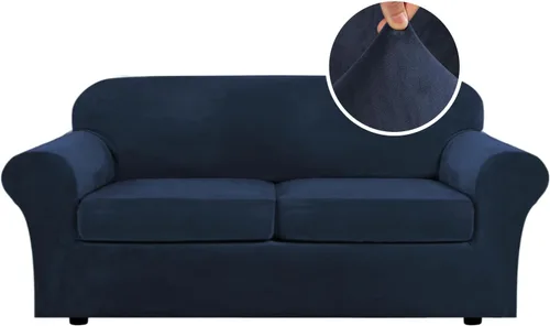 Miniatura 21 de H.VERSAILTEX - Funda elástica para sofá de 3 piezas, de suave terciopelo afelpado, para sofá biplaza con 2 cojines de hasta 72 pulgadas de ancho, se