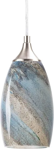 COOSA Lámpara colgante de 1 luz, lámpara colgante de vidrio artística hecha a mano para isla de cocina, acabado de níquel cepillado con accesorio
