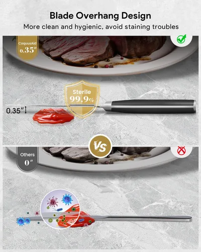 Miniatura 4 de Juego de cuchillos, juegos de bloques de cuchillos de cocina con afilador, juego de 6 cuchillos para carne ondulados con bloque, 15 piezas de Negro