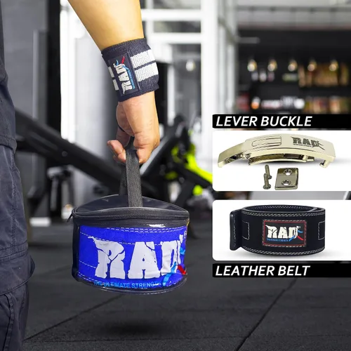 Miniatura 4 de RAD Cinturón de hebilla de palanca para levantamiento de pesas en el gimnasio para hombres y mujeres, tamaño 63 a 107 cm, correa de 10 mm de grosor