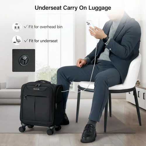Miniatura 3 de Hanke Equipaje de mano para debajo del asiento con ruedas, maleta pequeña ligera aprobada por aerolíneas de 16 pulgadas, bolsa de viaje