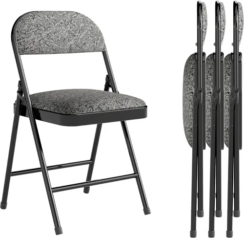 Paquete de 4 sillas plegables acolchadas con respaldo y cojines, juego de sillas de comedor de tela con marco de acero de metal para el hogar y la