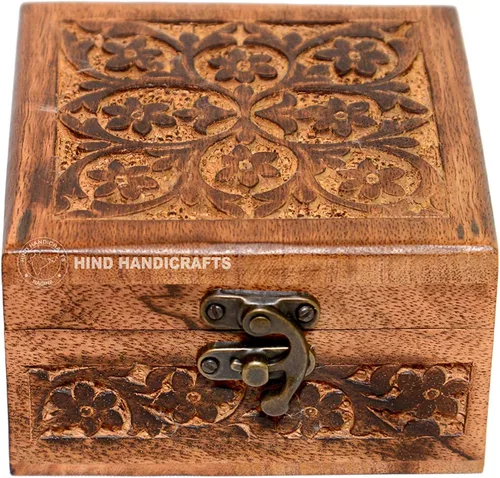 Miniatura 23 de Urna de madera antigua hecha a mano con grabado del árbol de la vida tallada a mano para mujeres y hombres, joyas Acentos de decoración del hogar